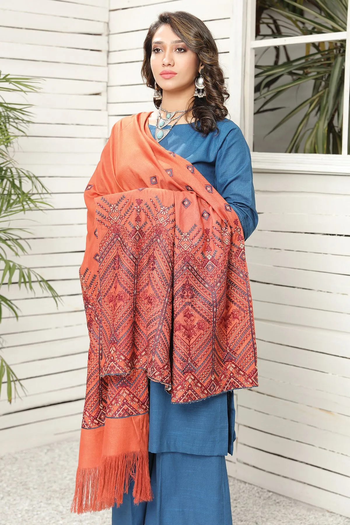 2738-FLAMING-GLOW EMBROIDERED WOOL SHAWL UNSTITCHED