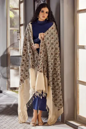 3418-TASAWAR EMBROIDERED PASHMINA BLEND SHAWL
