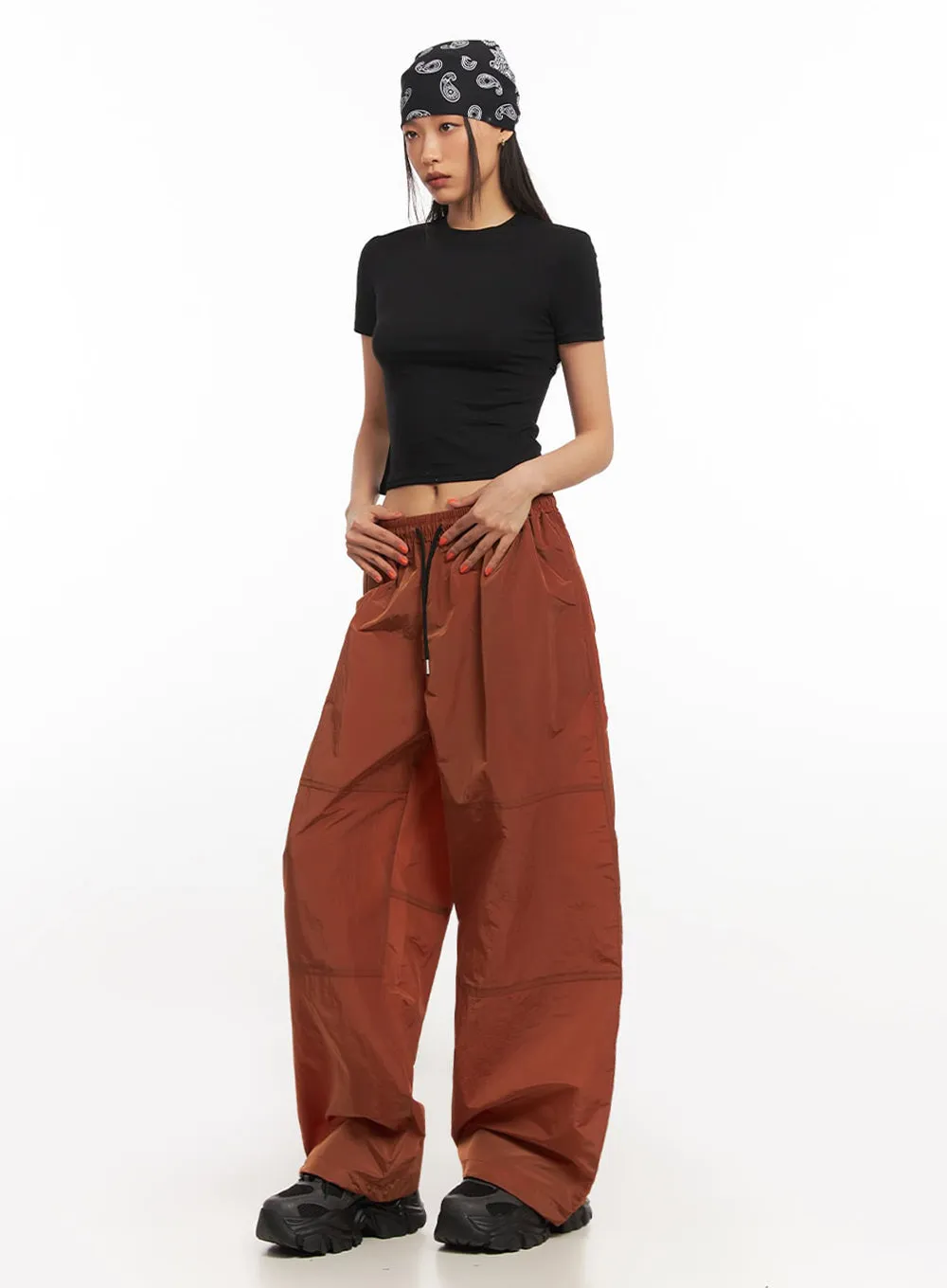 Adjustable Nylon Wide-Leg Pants IA504
