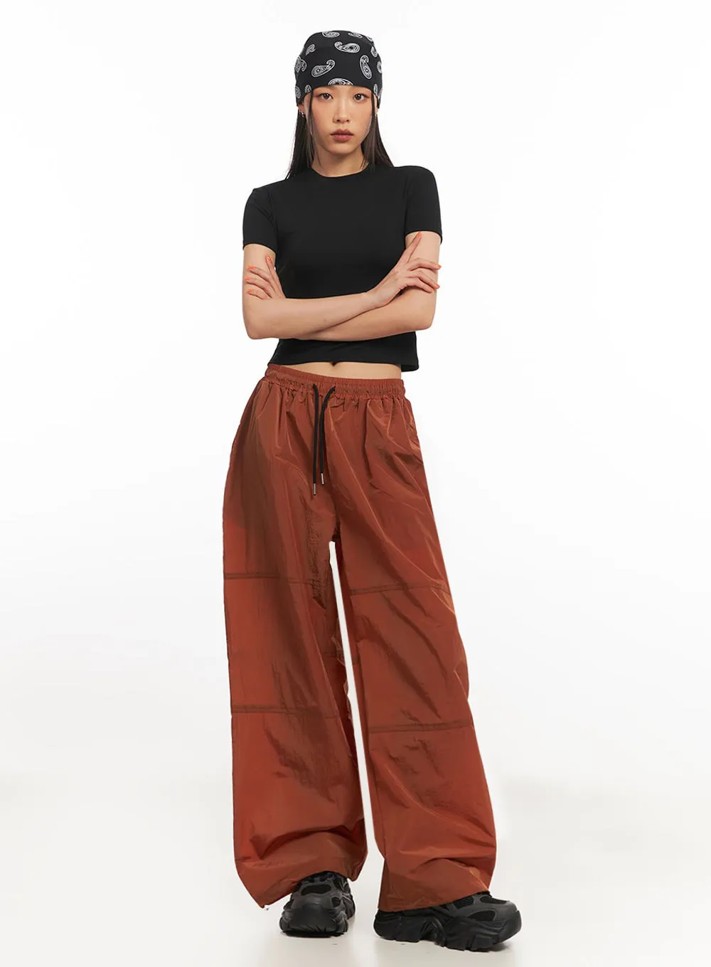 Adjustable Nylon Wide-Leg Pants IA504
