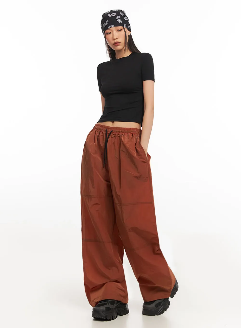 Adjustable Nylon Wide-Leg Pants IA504