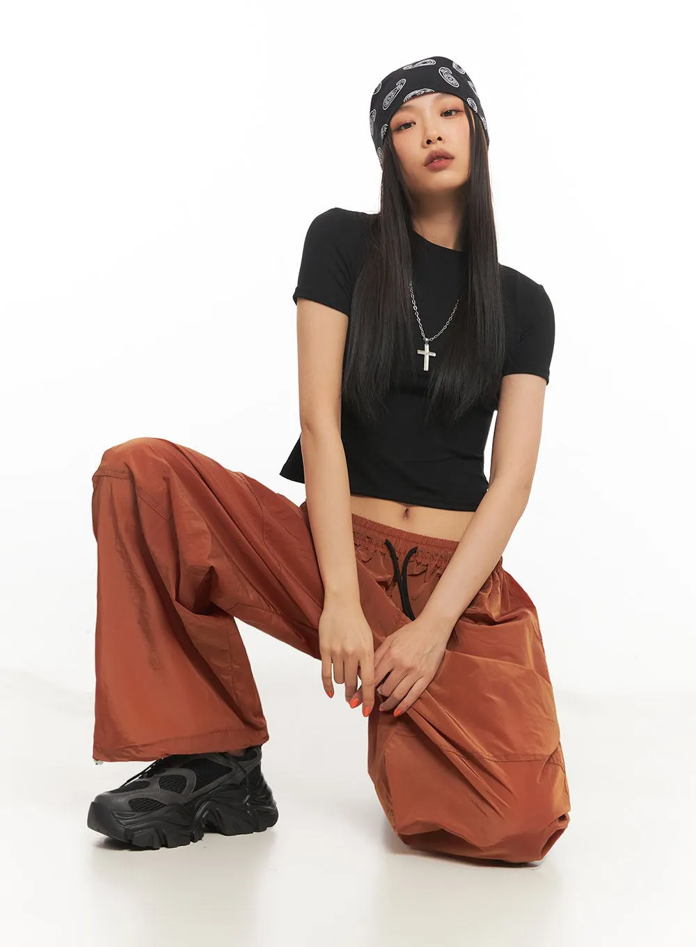 Adjustable Nylon Wide-Leg Pants IA504