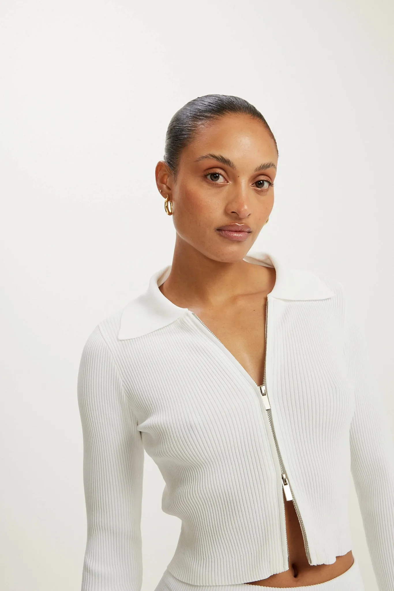 Amelia Rib 2-Way Zip Cardi