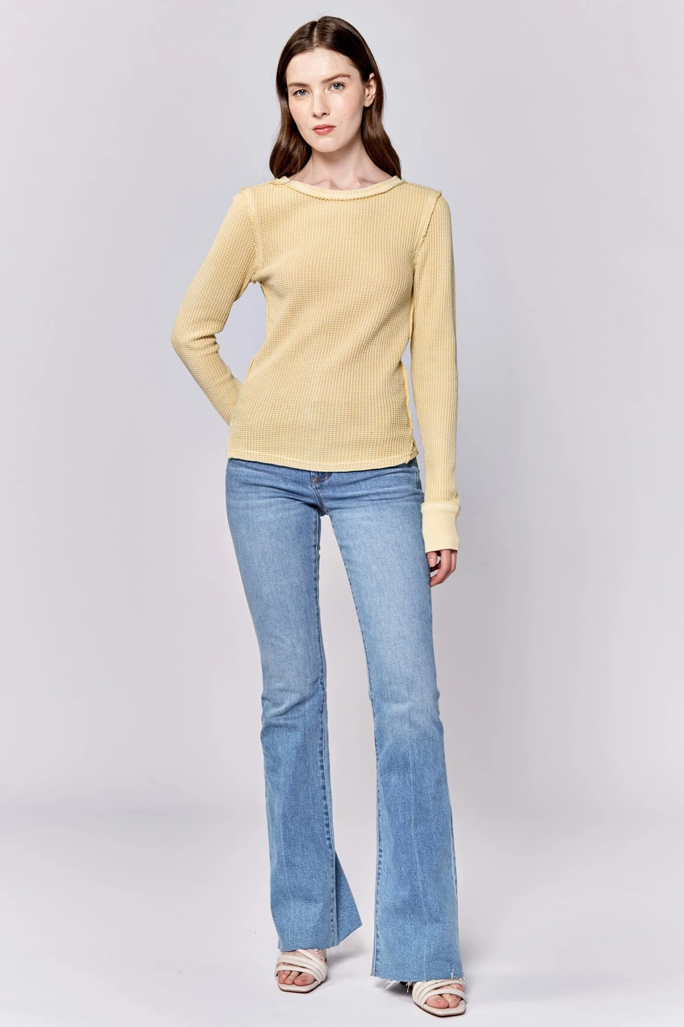 ANIA THERMAL LONG SLEEVE FITTED TOP PALE BANANA