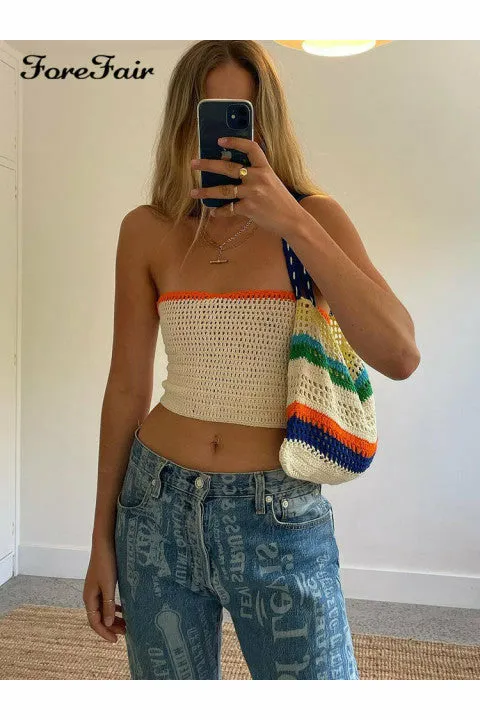 ArtnSoul -Strapless Knitted Crop Top