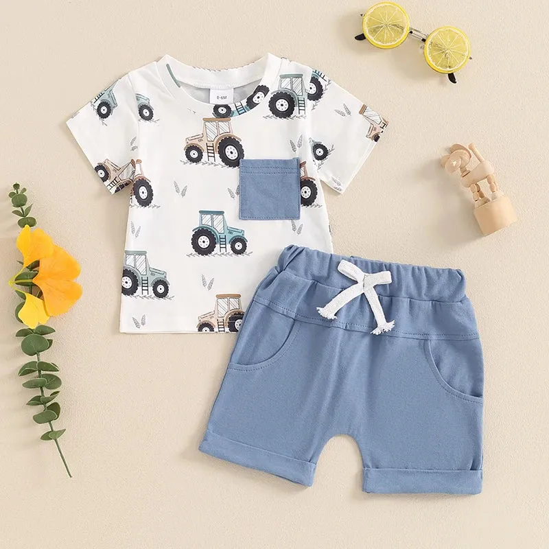 Baby Boy Summer Dinosaur/Car Print Clothes Set