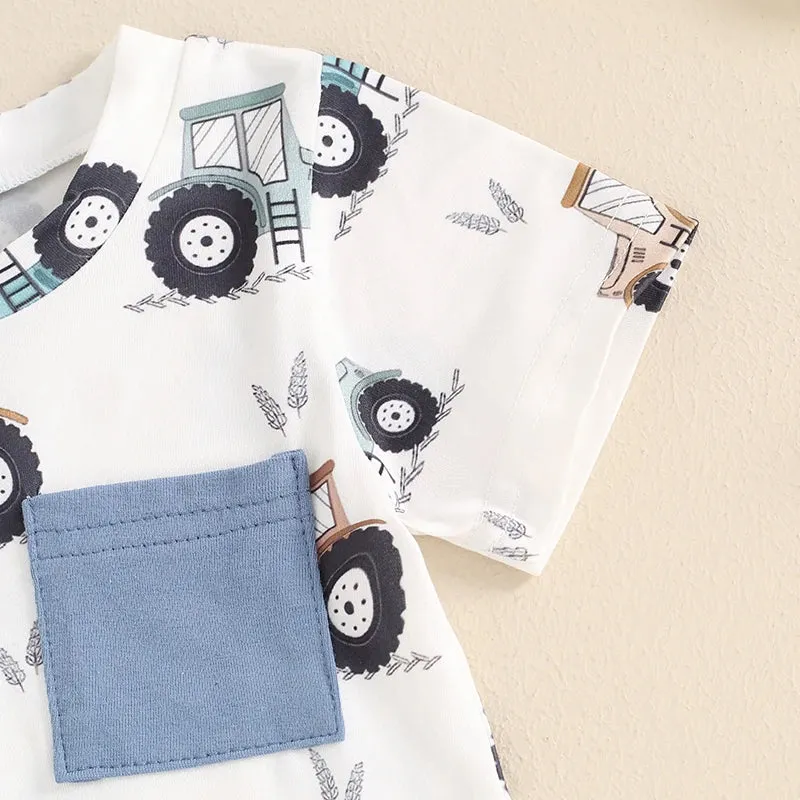 Baby Boy Summer Dinosaur/Car Print Clothes Set
