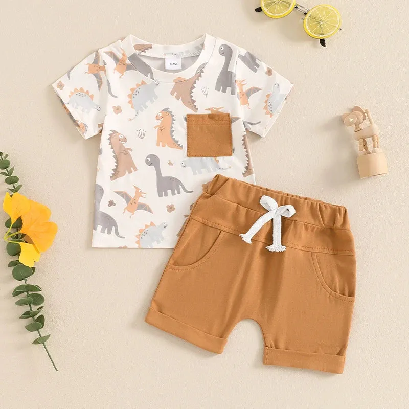 Baby Boy Summer Dinosaur/Car Print Clothes Set