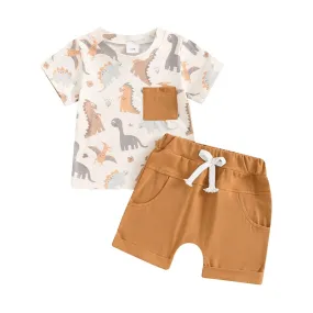Baby Boy Summer Dinosaur/Car Print Clothes Set