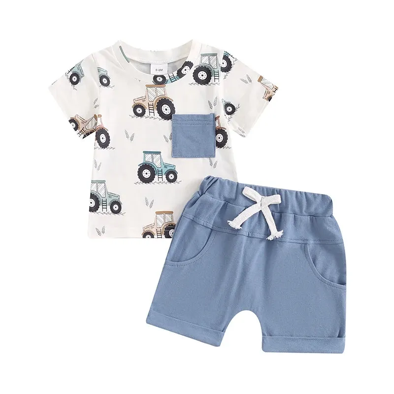 Baby Boy Summer Dinosaur/Car Print Clothes Set