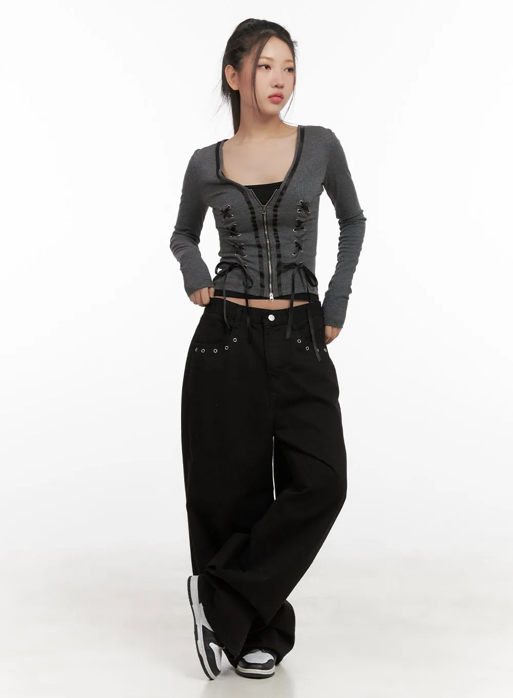 Cotton Eyelet Detail Wide-Leg Pants CD416