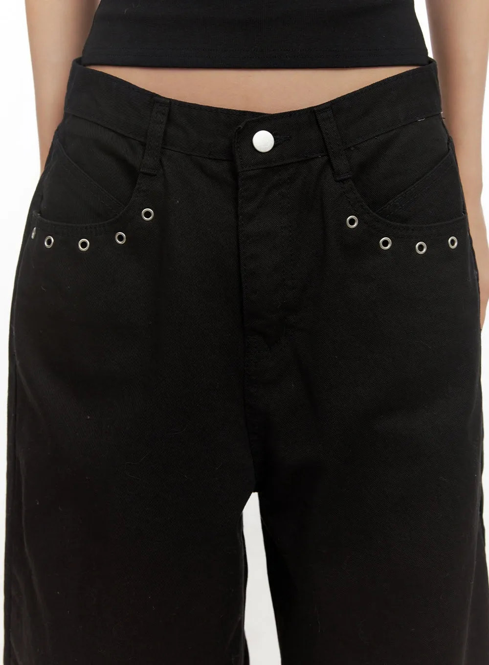 Cotton Eyelet Detail Wide-Leg Pants CD416