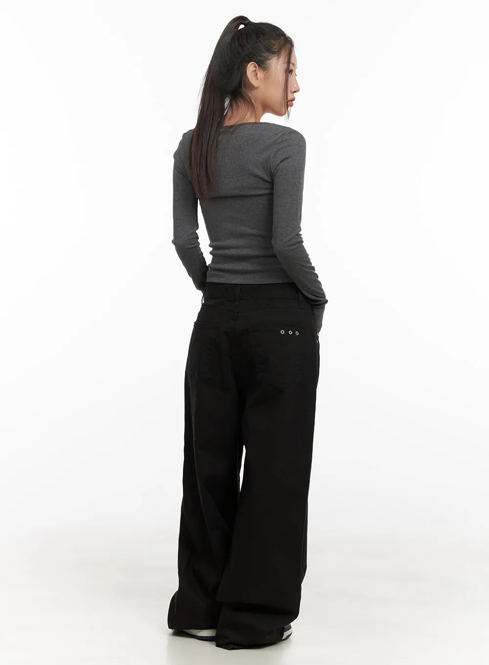 Cotton Eyelet Detail Wide-Leg Pants CD416