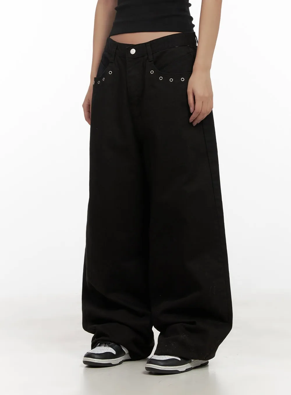 Cotton Eyelet Detail Wide-Leg Pants CD416