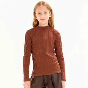 Embossed Knit Mock Neck Top in Rust