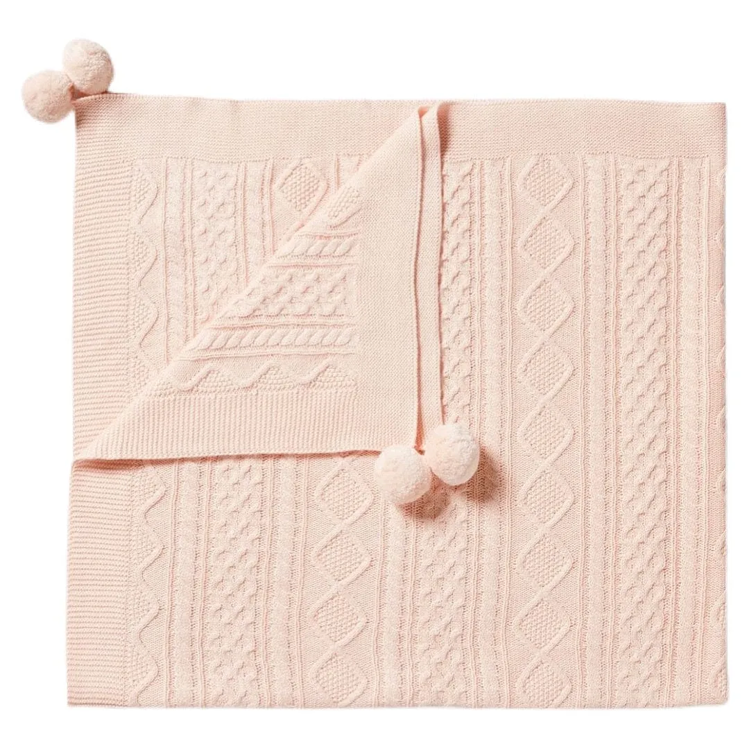 Knitted Mini Cable Blanket - Blush
