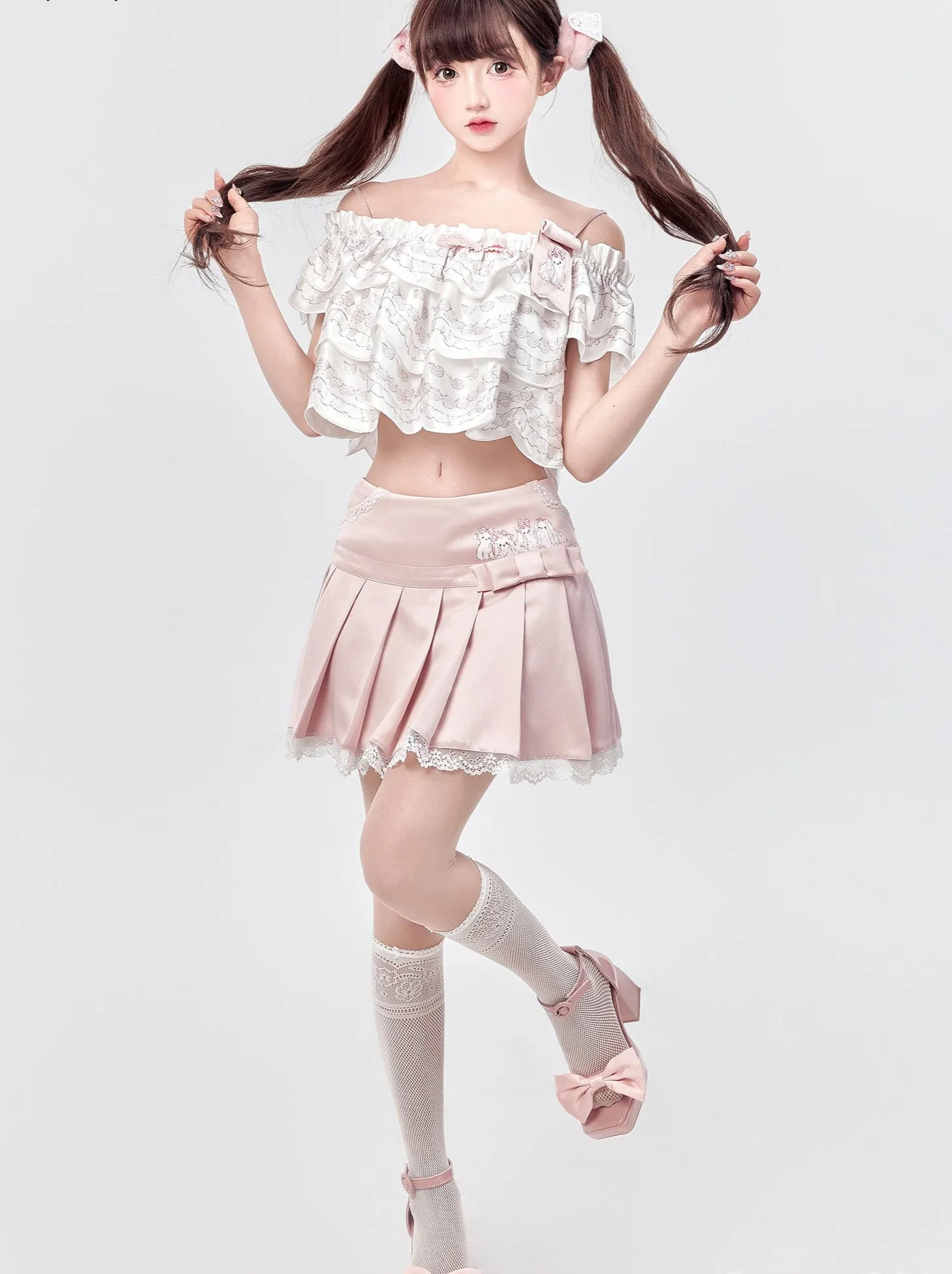 Off Marche Shoulder Cream Lolita Cake Tops
