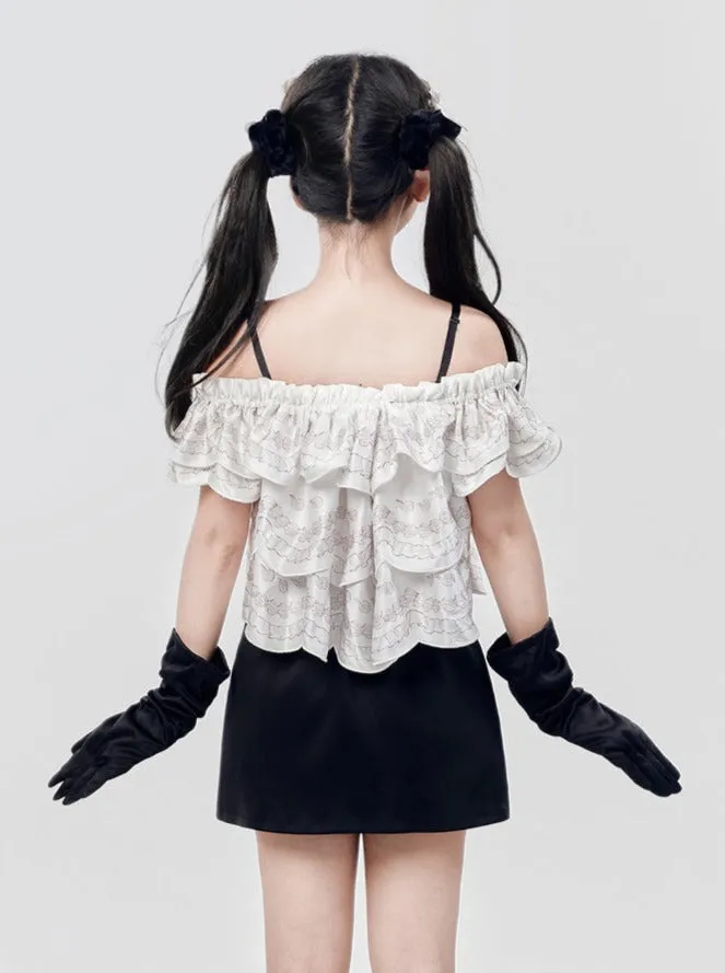Off Marche Shoulder Cream Lolita Cake Tops