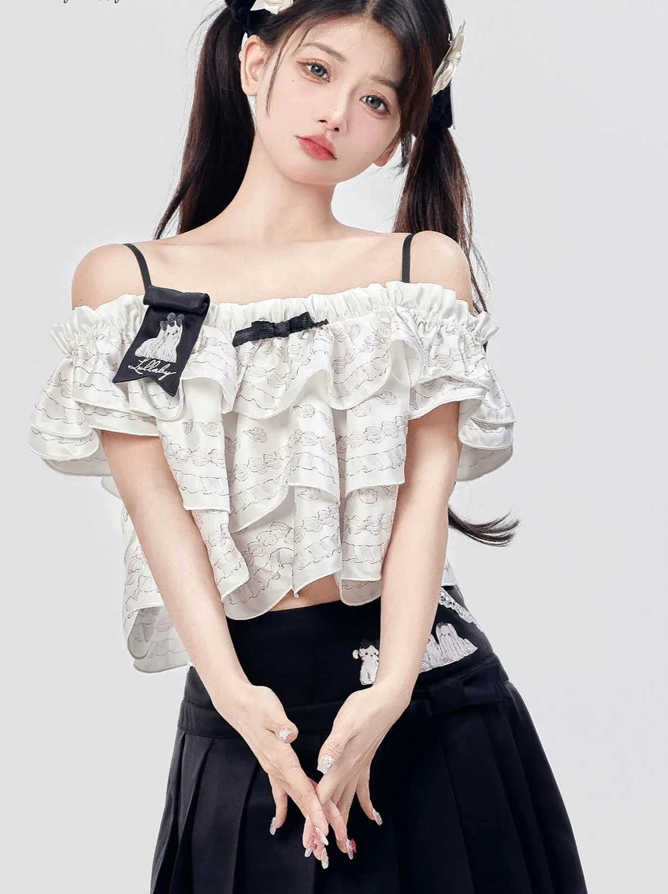 Off Marche Shoulder Cream Lolita Cake Tops