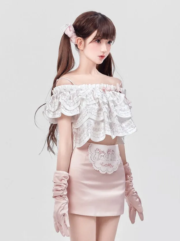 Off Marche Shoulder Cream Lolita Cake Tops