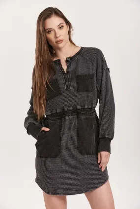 SHIRA THERMAL RAGLAN SLEEVE DRESS BLACK